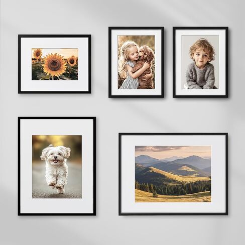 إطار صورة ZLG مقاس 8 × 10، إطار من الخشب الصلب مقاس 8 × 10 مع حصيرة مقاس 5 × 7، لسطح الطاولة وعرض الحائط، يتضمن خطاف حائط، مجموعة من 3 قطع in Kuwait