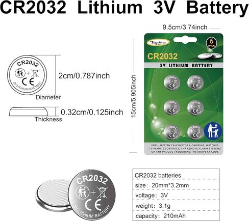 2032 بطاريات 6 عبوات cr2032 بطارية ليثيوم 3 فولت مع بطاريات طويلة الأمد، بطاريات cr2032 للساعات، وسلسلة المفاتيح، والأجهزة الأخرى، بطارية 2032، طاقة تدوم طويلاً in Kuwait