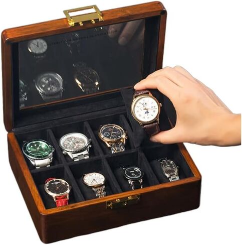 Bescott صندوق ساعة من الخشب الصلب 8 فتحات مع غطاء زجاجي مجموعة الجوز للرجال والنساء حامل تخزين منظم عرض خشبي فاخر in Kuwait
