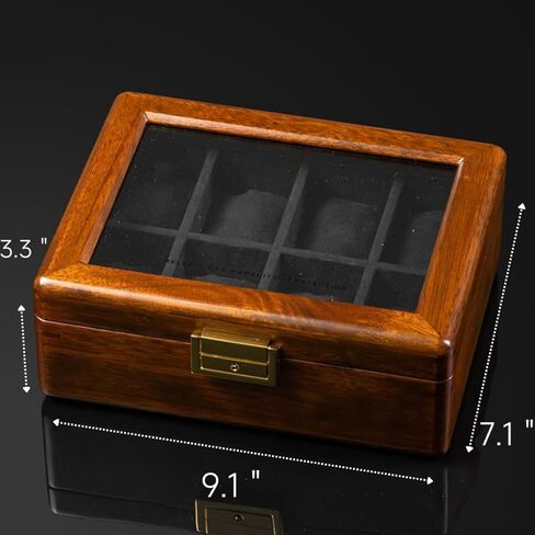 Bescott صندوق ساعة من الخشب الصلب 8 فتحات مع غطاء زجاجي مجموعة الجوز للرجال والنساء حامل تخزين منظم عرض خشبي فاخر in Kuwait