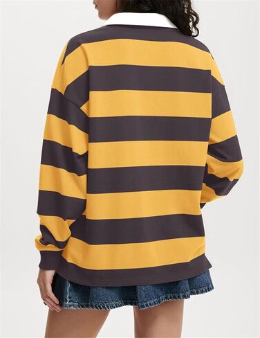Womens Y2k Oversized Striped Polo Sweatshirts V Neck Long Sleeve Shirts Summer Casual Trendy Work Tops in Saudi Arabia