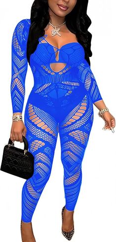 Womens Fishnet Bodystocking Cut Out Lingerie Mesh Bodysuit One Piece Babydoll Rave Outfits in Saudi Arabia