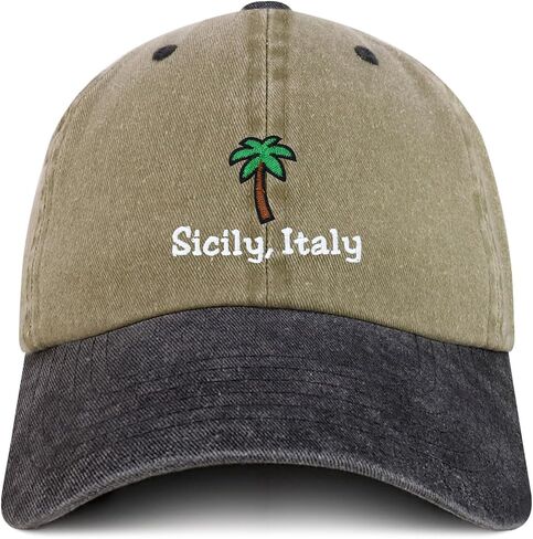 Trendy Apparel Shop Sicily Italy with Palm Tree Embroidered Pigment Dyed Cotton Baseball Cap in Saudi Arabia