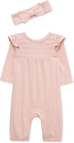 Little Me Simply Essential Solids 100% Organic Clothes for Baby Girls' Jumpsuit and Headband Set, 3 Months - 12 Months in Kuwait