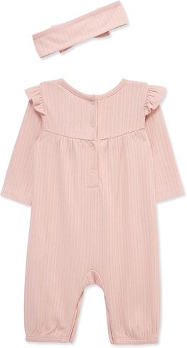 Little Me Simply Essential Solids 100% Organic Clothes for Baby Girls' Jumpsuit and Headband Set, 3 Months - 12 Months in Kuwait