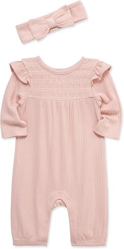 Little Me Simply Essential Solids 100% Organic Clothes for Baby Girls' Jumpsuit and Headband Set, 3 Months - 12 Months in Kuwait