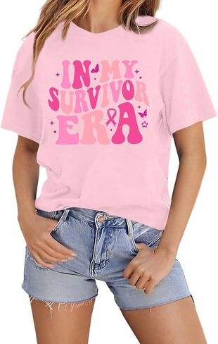 Breast Cancer Survivor Shirts for Women in My Survivor Era Graphic Shirt Pink Ribbon Awareness Tee Tops in Kuwait