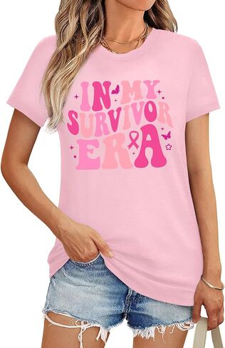 Breast Cancer Survivor Shirts for Women in My Survivor Era Graphic Shirt Pink Ribbon Awareness Tee Tops in Kuwait