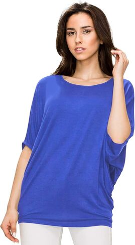 Lock and Love Women's Solid Scoop Neck Short Sleeve Loose Blouse Batwing Dolman Top Oversize in Kuwait