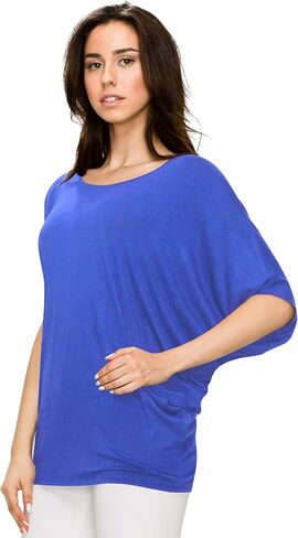 Lock and Love Women's Solid Scoop Neck Short Sleeve Loose Blouse Batwing Dolman Top Oversize in Kuwait