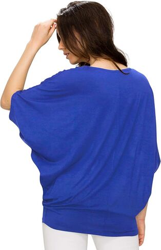 Lock and Love Women's Solid Scoop Neck Short Sleeve Loose Blouse Batwing Dolman Top Oversize in Kuwait