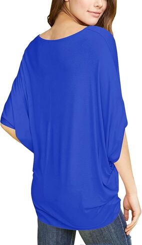 Lock and Love Women's Solid Scoop Neck Short Sleeve Loose Blouse Batwing Dolman Top Oversize in Kuwait
