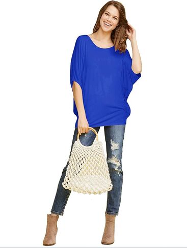 Lock and Love Women's Solid Scoop Neck Short Sleeve Loose Blouse Batwing Dolman Top Oversize in Kuwait