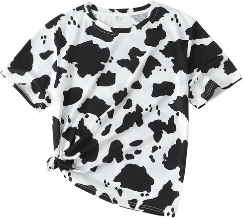 SOLY HUX Women's Cow Print T Shirt Short Sleeve Round Neck Graphic Tees Casual Summer Tops in Saudi Arabia