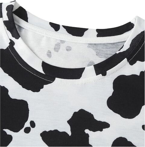 SOLY HUX Women's Cow Print T Shirt Short Sleeve Round Neck Graphic Tees Casual Summer Tops in Saudi Arabia