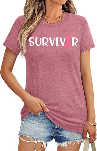 Breast Cancer Survivor Shirts for Women in My Survivor Era Graphic Shirt Pink Ribbon Awareness Tee Tops in Kuwait
