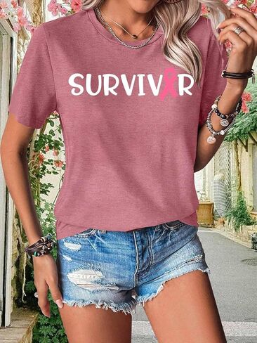 Breast Cancer Survivor Shirts for Women in My Survivor Era Graphic Shirt Pink Ribbon Awareness Tee Tops in Kuwait