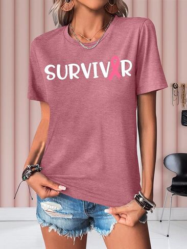 Breast Cancer Survivor Shirts for Women in My Survivor Era Graphic Shirt Pink Ribbon Awareness Tee Tops in Kuwait
