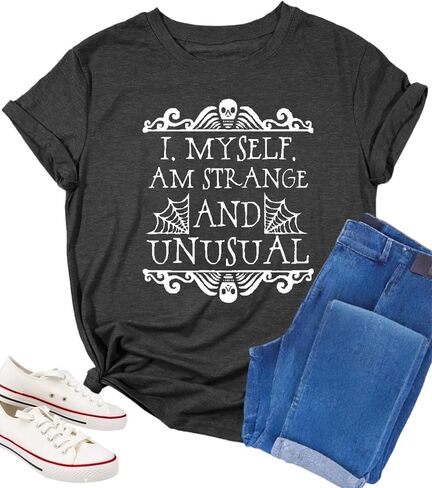 Halloween Shirts for Women I Myself Am Strange and Unusual Tshirt Horror Movie Graphic Tees Cute Short Sleeve in Kuwait