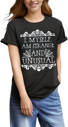 Halloween Shirts for Women I Myself Am Strange and Unusual Tshirt Horror Movie Graphic Tees Cute Short Sleeve in Kuwait