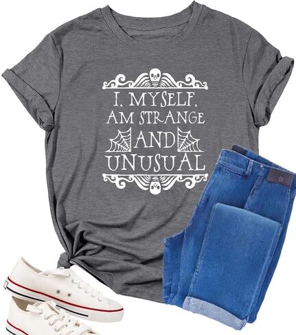 Halloween Shirts for Women I Myself Am Strange and Unusual Tshirt Horror Movie Graphic Tees Cute Short Sleeve in Kuwait