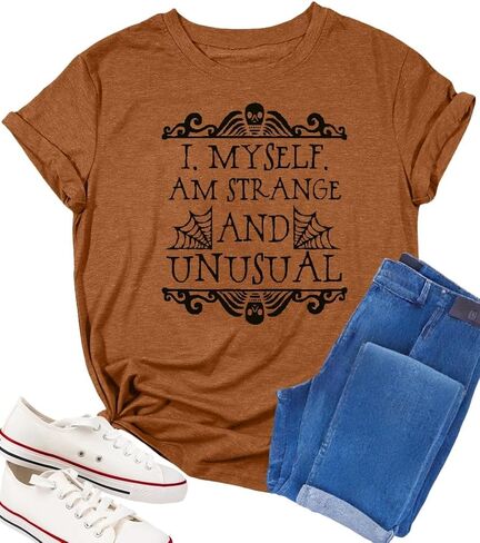 Halloween Shirts for Women I Myself Am Strange and Unusual Tshirt Horror Movie Graphic Tees Cute Short Sleeve in Kuwait
