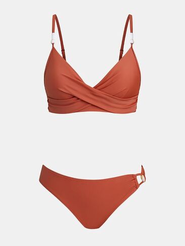 CUPSHE Women's Bikini Sets Two Piece Swimsuit with Bead V Neck Wrapped Front Bathing Suit Mid Rise Back Hook in Saudi Arabia