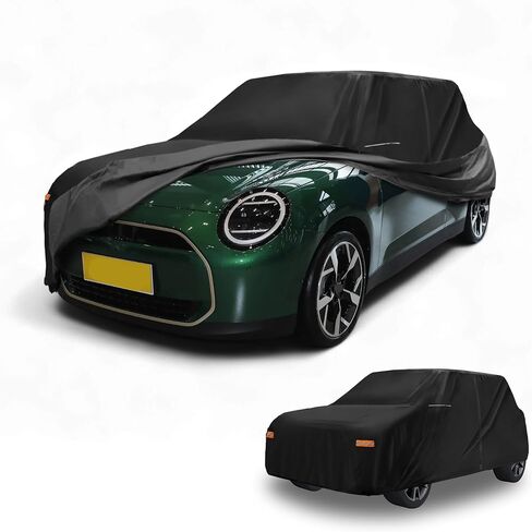 Car Cover Waterproof All Weather 210D-PU, UV Sun Rain Protection, for Mini Cooper 2DR, with Left Side Zipper & Mirror Pockets, Black in Saudi Arabia