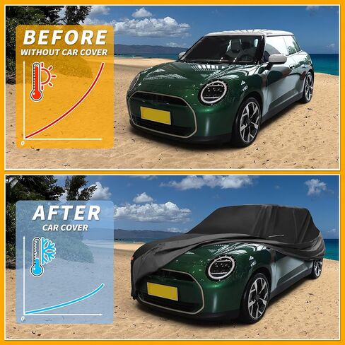 Car Cover Waterproof All Weather 210D-PU, UV Sun Rain Protection, for Mini Cooper 2DR, with Left Side Zipper & Mirror Pockets, Black in Saudi Arabia