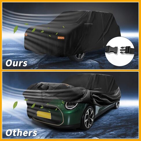 Car Cover Waterproof All Weather 210D-PU, UV Sun Rain Protection, for Mini Cooper 2DR, with Left Side Zipper & Mirror Pockets, Black in Saudi Arabia