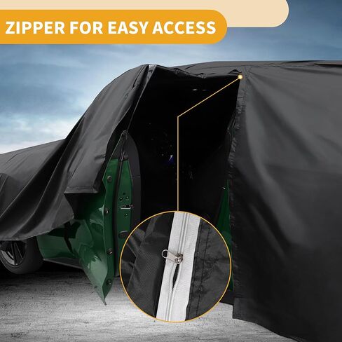 Car Cover Waterproof All Weather 210D-PU, UV Sun Rain Protection, for Mini Cooper 2DR, with Left Side Zipper & Mirror Pockets, Black in Saudi Arabia