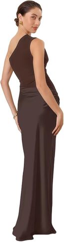 Women’s Elegant One Shoulder Maxi Dress Satin Ruched Bodycon Wedding Guest Dress Flowy Cocktail Evening Dresses in Saudi Arabia
