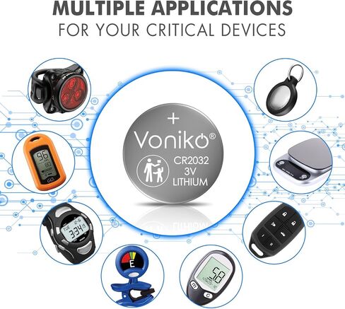 بطاريات ليثيوم Voniko CR2032 3V 6 عبوات لسلامة الأطفال، متوافقة مع AirTag، وKey Fobs، ومقاييس الحرارة، والمقاييس - 7 سنوات من العمر الافتراضي in Kuwait