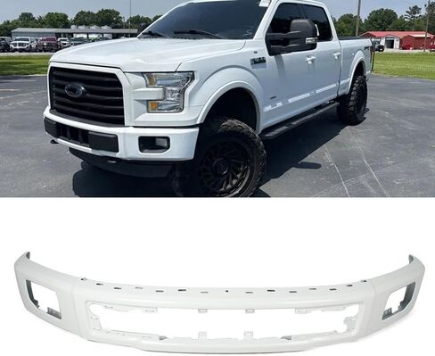 Oxford White Steel Front Bumper Compatible with 2015-2017 Ford F150 Truck Face Bar W/Fog Light Holes Replace for FL3Z17757FAPTM，FO1002424 in Saudi Arabia