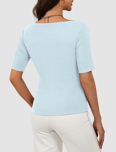 Women's Cowl Neck Half Sleeve Top Flowy Lyocell Summer Casual Tunic Tops Slim Fit Dressy T-Shirts in Saudi Arabia