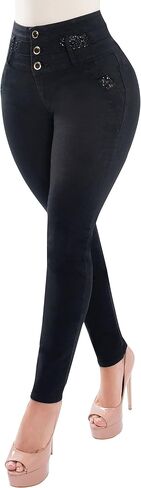 Fiorella Shapewear Butt Lifter Women Jeans High Rise Waist Push Up Black Levanta Cola Pantalones Colombianos 516BB in Saudi Arabia