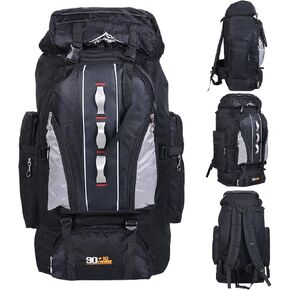 Camping Rucksack 100L Backpack Hiking Bag Waterproof Large Outdoor Travel Backpack for Men and Women, Black Body With Orange in Saudi Arabia