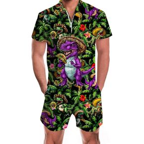 Goodstoworld Male Hawaiian Romper Fashion Zipper Slim Fit Jumpsuit with Pocket S-XXL in Kuwait