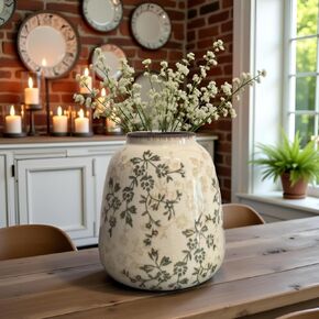 مزهرية سيراميك ريفية، مزهرية زهور عتيقة كبيرة، مزهرية زخرفية مترابطة مقاس 14.4 بوصة، مزهرية مزرعة بمقبضين، مزهرية بامباس مزخرفة بزهرة فخارية، مزهرية تيرا كوتا (أبيض طويل القامة-02) in Kuwait