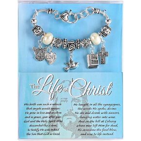 حياة ديكسون المسيح - الكتاب المقدس - الحب 7 + 1 بوصة تمديد من الفولاذ المقاوم للصدأ مطلي بالفضة للنساء سوار ساحر متدلي ملهم مع خرز اللؤلؤ الصناعي in Kuwait