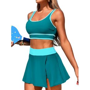 Color Block Skirt Swimsuits for Women,High Waisted Modest Sporty Bikini Sets,Two Piece Bathing Suit Beach Vacation in Kuwait