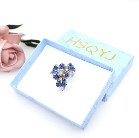 HSQYJ Fashion Crystal Flower Ring Elegant Rhinestone Cocktail Statement Rings Uniquely Stylish Fashion Creative Engagement Jewelry for Women Silver Plated in Saudi Arabia