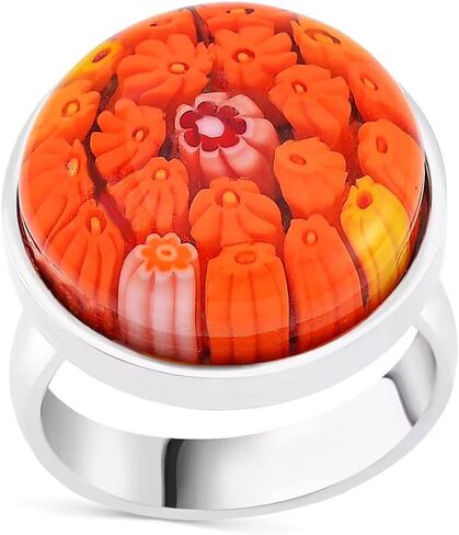 Shop LC Multi Color Murano Style Glass Stainless Steel Flower Ring Cocktail Ring for Women Jewelry Anniversary Birthday Gifts in Saudi Arabia