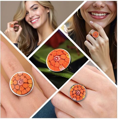 Shop LC Multi Color Murano Style Glass Stainless Steel Flower Ring Cocktail Ring for Women Jewelry Anniversary Birthday Gifts in Saudi Arabia