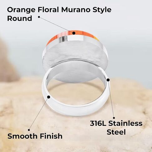 Shop LC Multi Color Murano Style Glass Stainless Steel Flower Ring Cocktail Ring for Women Jewelry Anniversary Birthday Gifts in Saudi Arabia
