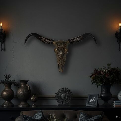 29x17 Inch Large Western Resin Cow Skull Wall Decor, Rustic Home Decor,Housewarming in Kuwait
