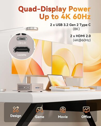 GEEKOM Mini PC GT12 Pro - الجيل الثاني عشر Intel i7-12650H NUC12 أجهزة كمبيوتر صغيرة (10 C/16T حتى 4.7 جيجا هرتز) 32 جيجا DDR4/1 تيرابايت PCIe Gen 4 SSD Windows 11 Pro يدعم Wi-Fi 6E/Bluetooth 5.2/USB 4.0/2.5G لان/8 كيلو in Kuwait