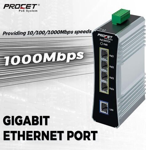 Procet Gigabit PoE Switch 4-Port Din Rail، 90W / Port، محول إيثرنت POE ++ صناعي مع درجة حرارة واسعة -40 درجة فهرنهايت إلى 149 درجة فهرنهايت، دفعة، مدخل تيار مستمر 12-57 فولت، IEEE802.3af/802.3at/802.3bt، PT- PIS4PB1T-E in Saudi Arabia