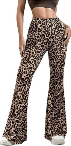بنطلون نسائي من GORGLITTER Y2k ليوبارد سكيني بخصر مطاطي وساق واسعة بنطال الفهد in Kuwait