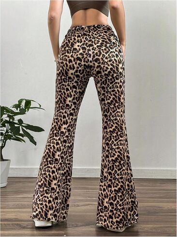 بنطلون نسائي من GORGLITTER Y2k ليوبارد سكيني بخصر مطاطي وساق واسعة بنطال الفهد in Kuwait